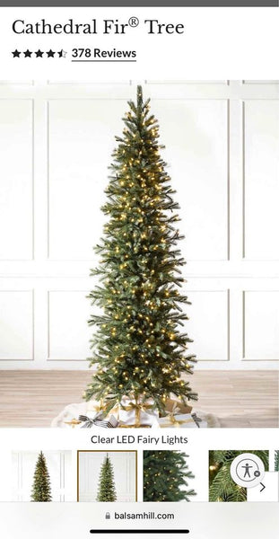 7.5’ Balsam Hill  Cathedral Fir Christmas Tree Balsam Hill clear lights candle lights
