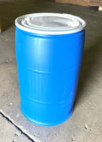 blue plastic drum with white cover 