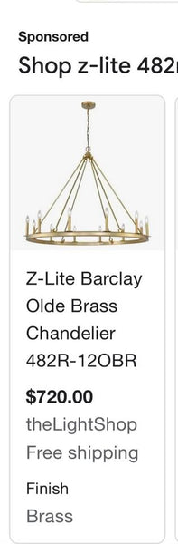 NEW IN THE BOX Z-Lite Barclay Olde Brass Chandelier 482R-12OBR
