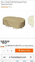 92 in. Khaki Oval/Rectangular Patio Table Set Cover
